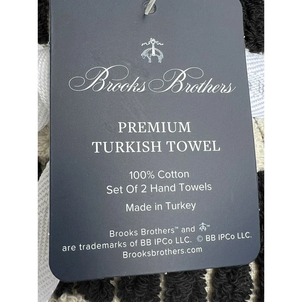6 PC Brooks Brothers 2 Bath 2 Hand 2 Tip Turkish Towel  Black Striped Tiles New